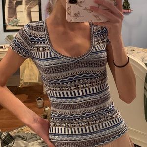 Blue Tribal V Neck cotton shirt